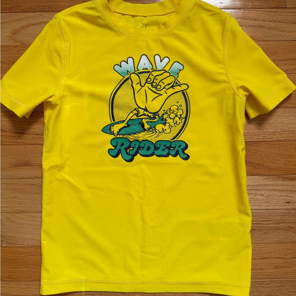 GAP Bright Yellow 'Wave Rider' Surf Graphic Rashguard